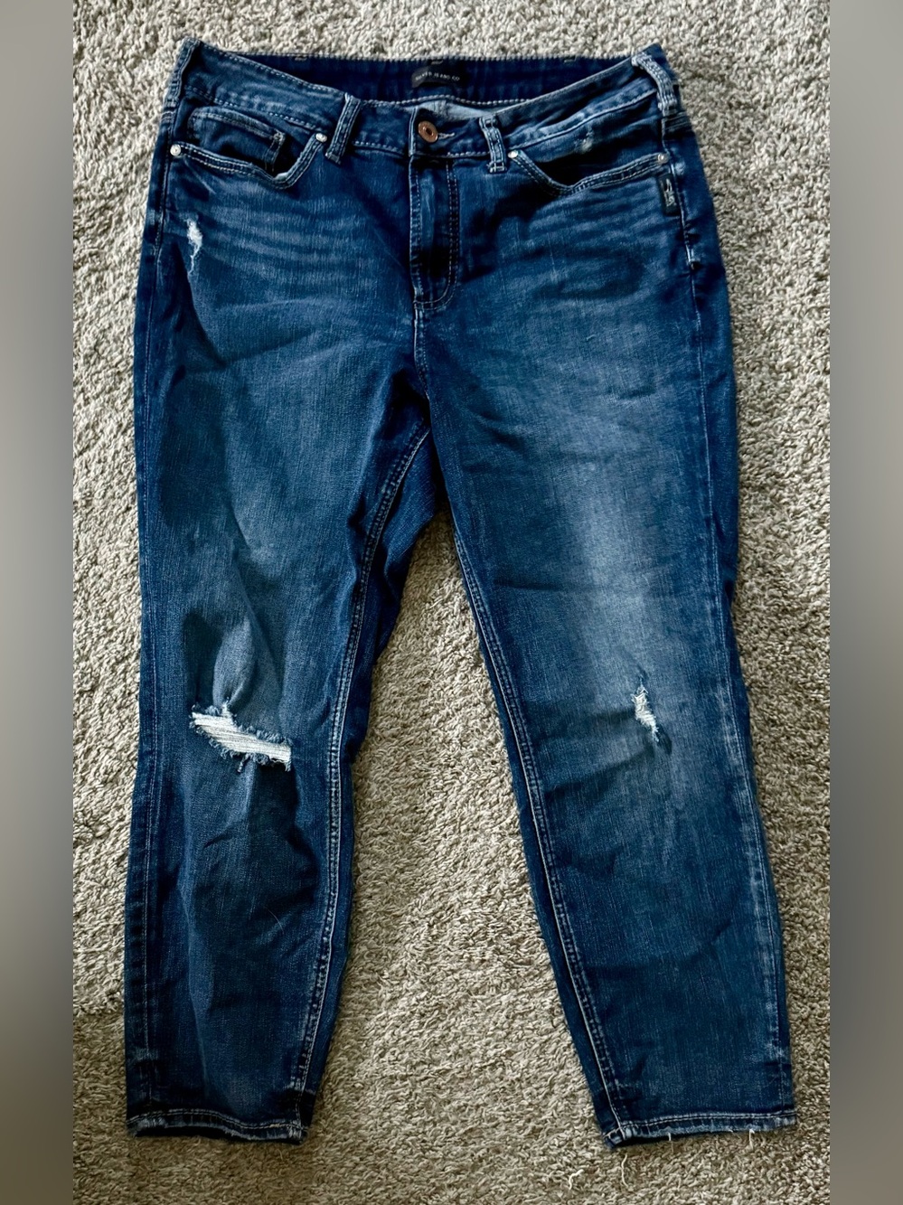 Silver Jeans Co Avery High Rise Curvy Skinny Crop Jeans Size 16 Distressed